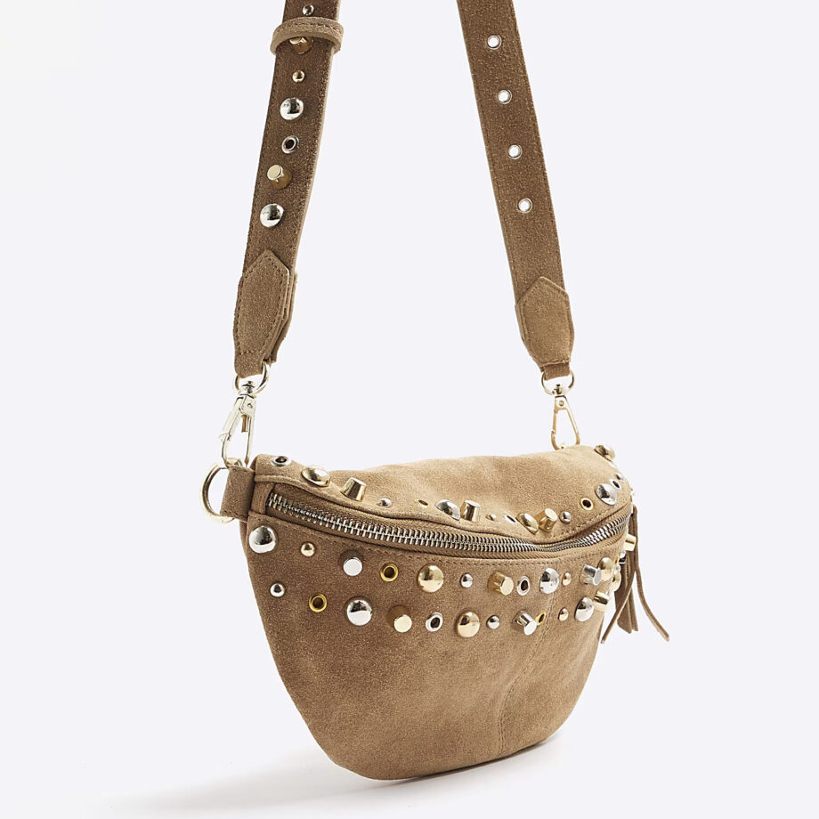 Brown Suede Studded Bum Bag