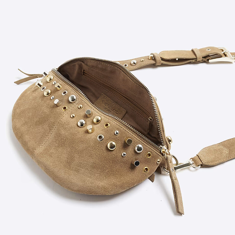 Brown Suede Studded Bum Bag