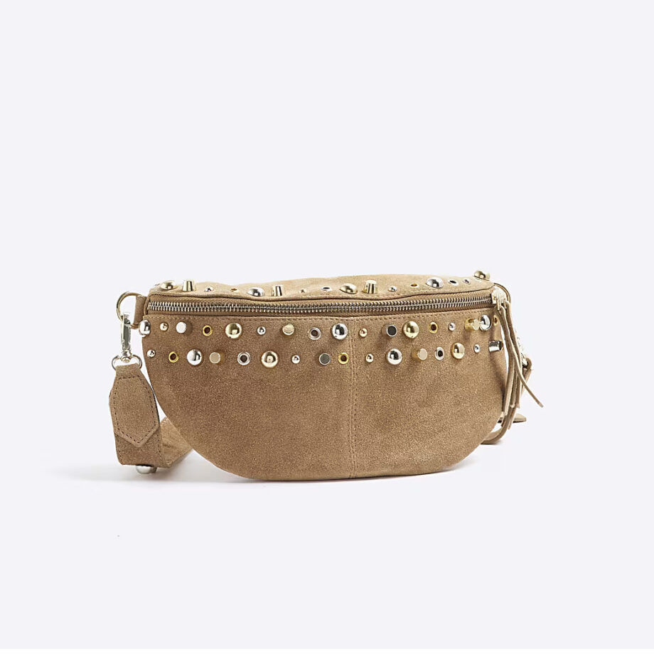 Brown Suede Studded Bum Bag