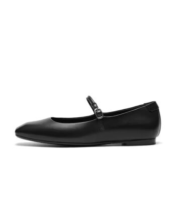 Black Women’s Genuine Leather Mary Jane Flats, Slip-On